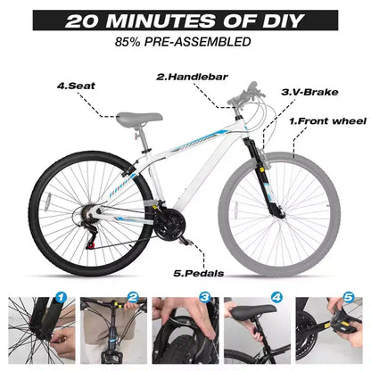 Hykolity 29 inch Mountain Bike 29r MTB Sport Bicycle Large Bike Full Suspension Lightweight Outdoor Cycling for Adult Men Woman - Pale White