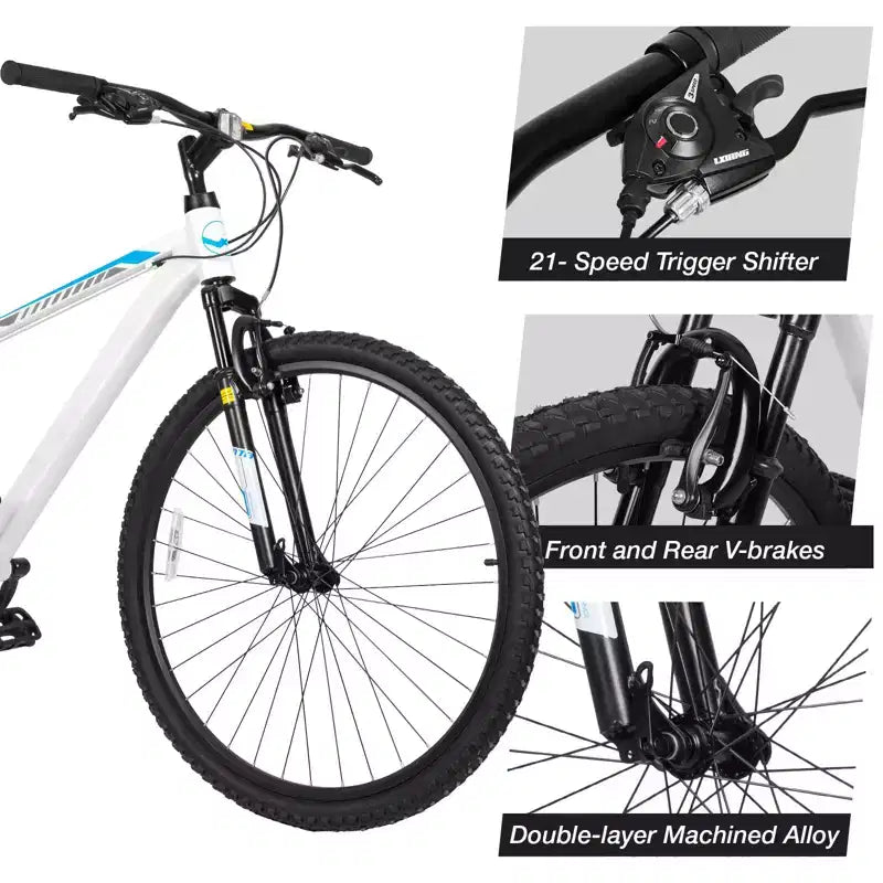 Hykolity 29 inch Mountain Bike 29r MTB Sport Bicycle Large Bike Full Suspension Lightweight Outdoor Cycling for Adult Men Woman - Pale White