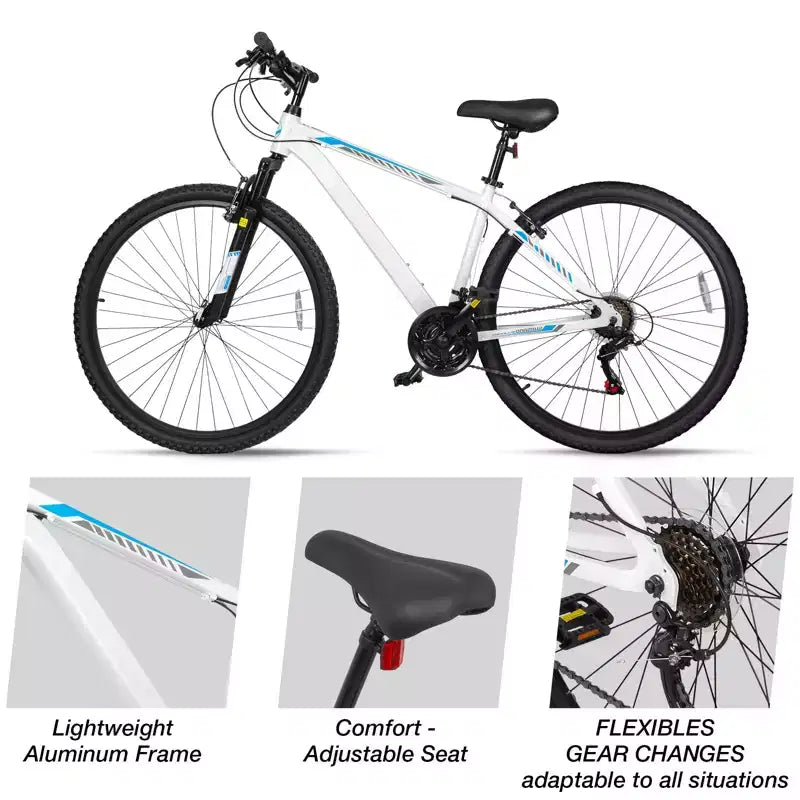 Hykolity 29 inch Mountain Bike 29r MTB Sport Bicycle Large Bike Full Suspension Lightweight Outdoor Cycling for Adult Men Woman - Pale White