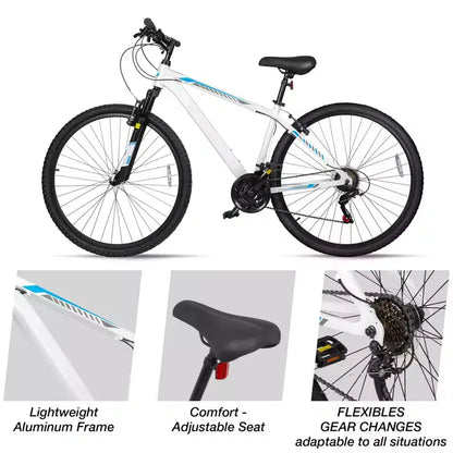 Hykolity 29 inch Mountain Bike 29r MTB Sport Bicycle Large Bike Full Suspension Lightweight Outdoor Cycling for Adult Men Woman - Pale White