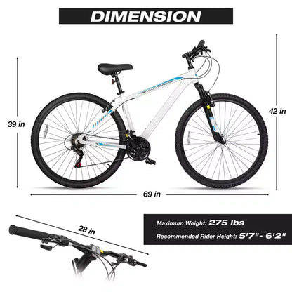 Hykolity 29 inch Mountain Bike 29r MTB Sport Bicycle Large Bike Full Suspension Lightweight Outdoor Cycling for Adult Men Woman - Pale White