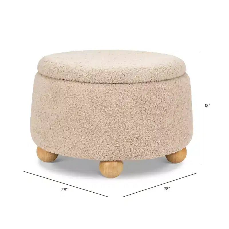 Poggiapiedi contenitore Namesake Tuffet con piedini a sfera in legno e coperchio sollevabile