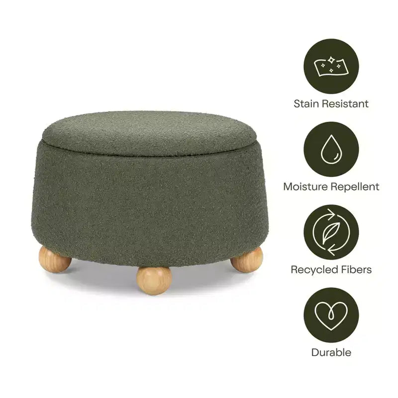 Poggiapiedi contenitore Namesake Tuffet con piedini a sfera in legno e coperchio sollevabile