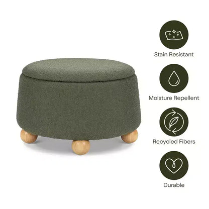 Poggiapiedi contenitore Namesake Tuffet con piedini a sfera in legno e coperchio sollevabile
