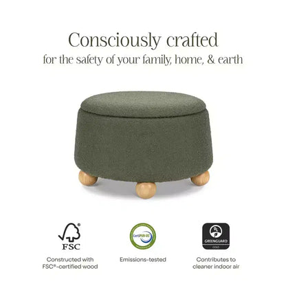 Poggiapiedi contenitore Namesake Tuffet con piedini a sfera in legno e coperchio sollevabile