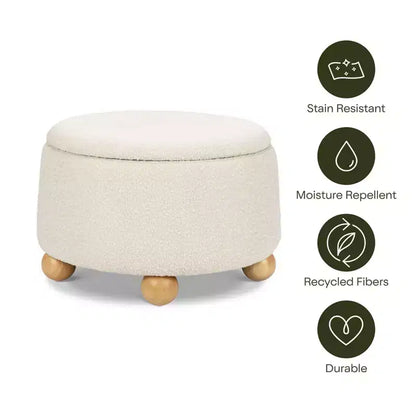 Poggiapiedi contenitore Namesake Tuffet con piedini a sfera in legno e coperchio sollevabile