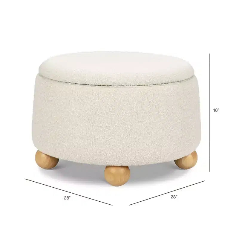 Poggiapiedi contenitore Namesake Tuffet con piedini a sfera in legno e coperchio sollevabile