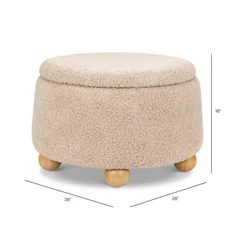 Poggiapiedi contenitore Namesake Tuffet con piedini a sfera in legno e coperchio sollevabile