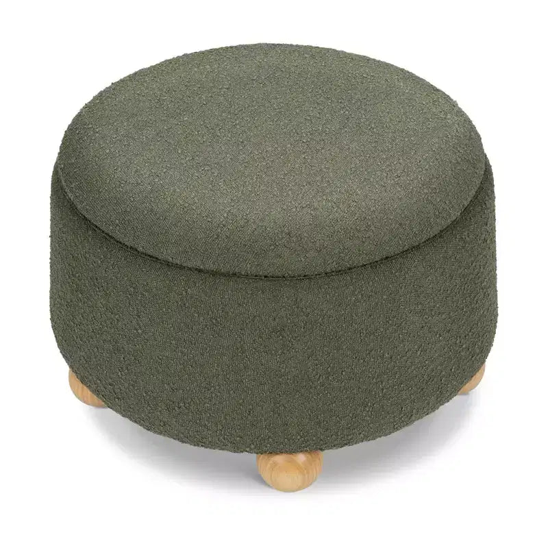 Poggiapiedi contenitore Namesake Tuffet con piedini a sfera in legno e coperchio sollevabile