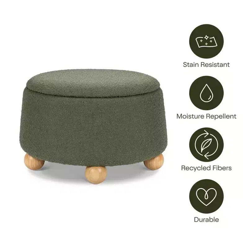 Poggiapiedi contenitore Namesake Tuffet con piedini a sfera in legno e coperchio sollevabile