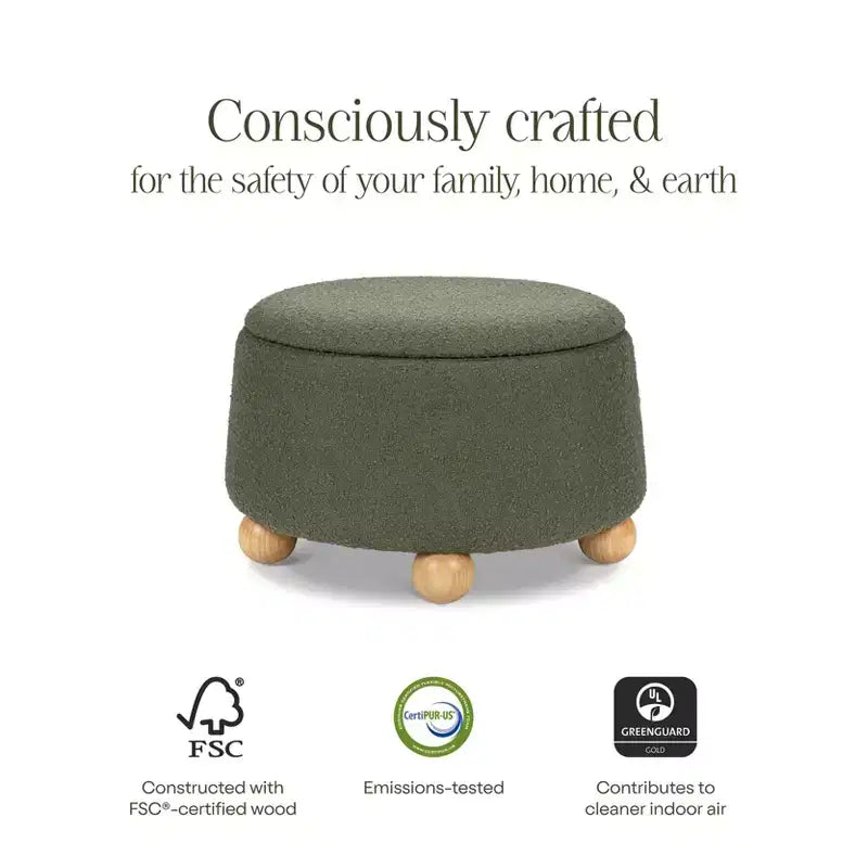 Poggiapiedi contenitore Namesake Tuffet con piedini a sfera in legno e coperchio sollevabile