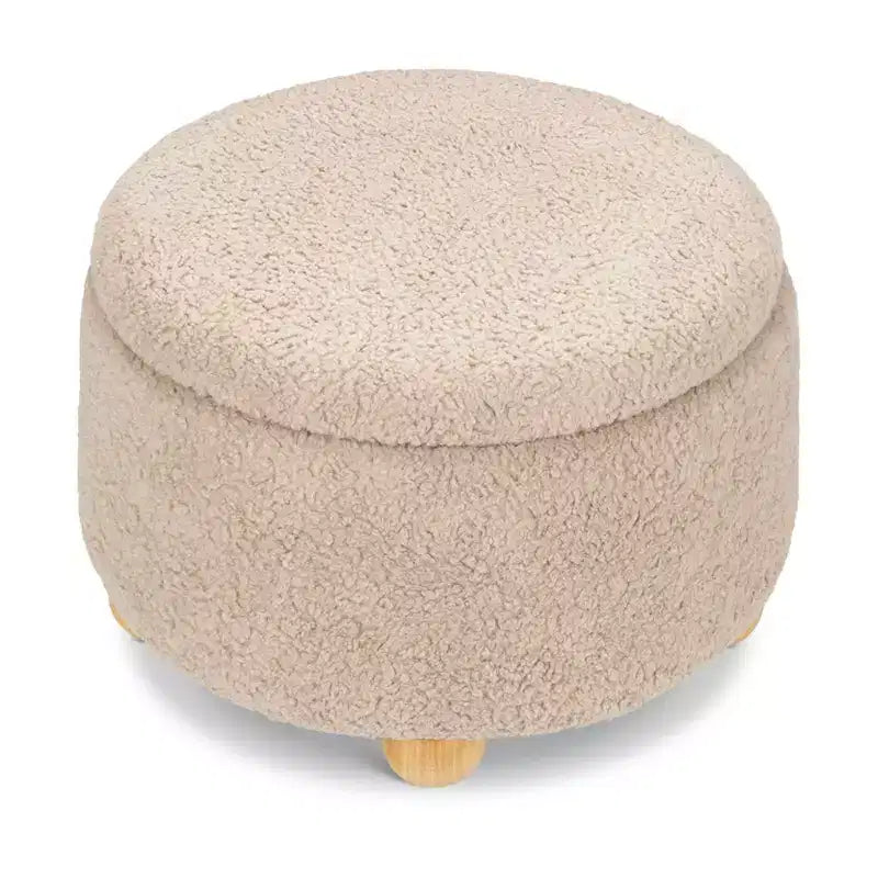 Poggiapiedi contenitore Namesake Tuffet con piedini a sfera in legno e coperchio sollevabile