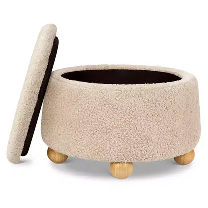 Poggiapiedi contenitore Namesake Tuffet con piedini a sfera in legno e coperchio sollevabile