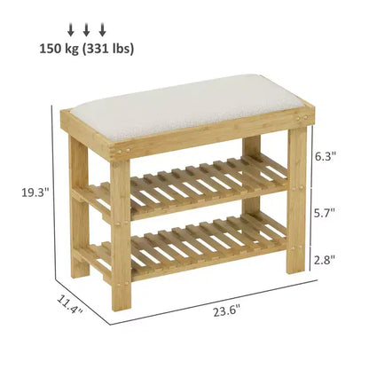 Bamboo Shoe Storage Bench, 3-Tier Entryway Bench with Cushion, Shoe Organizer for Entryway, Hallway