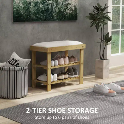Bamboo Shoe Storage Bench, 3-Tier Entryway Bench with Cushion, Shoe Organizer for Entryway, Hallway