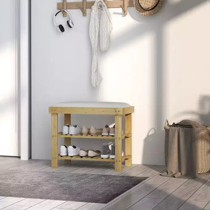 Bamboo Shoe Storage Bench, 3-Tier Entryway Bench with Cushion, Shoe Organizer for Entryway, Hallway