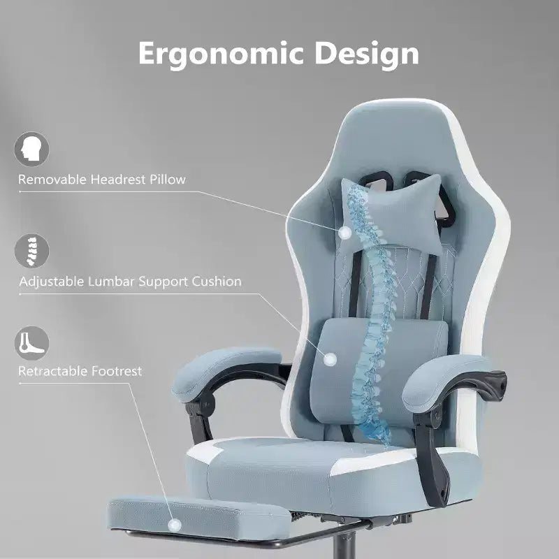 Okak Ergonomic Office Chair with Padding Armrest, Gaming Chair with Footrest and Lumbar Support, Swivel Chair with Wheels for Home, Office