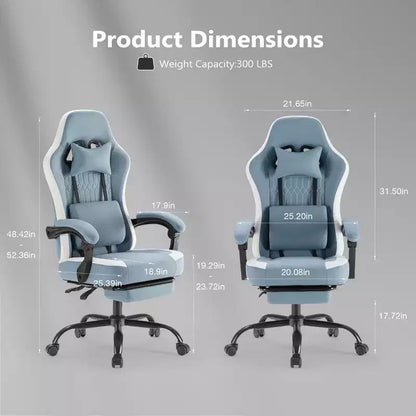 Okak Ergonomic Office Chair with Padding Armrest, Gaming Chair with Footrest and Lumbar Support, Swivel Chair with Wheels for Home, Office