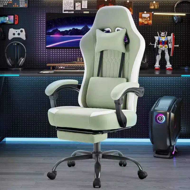 Okak Ergonomic Office Chair with Padding Armrest, Gaming Chair with Footrest and Lumbar Support, Swivel Chair with Wheels for Home, Office