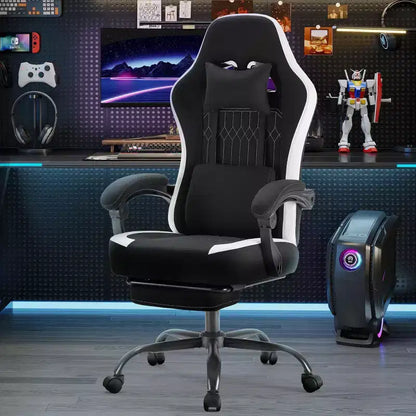 Okak Ergonomic Office Chair with Padding Armrest, Gaming Chair with Footrest and Lumbar Support, Swivel Chair with Wheels for Home, Office