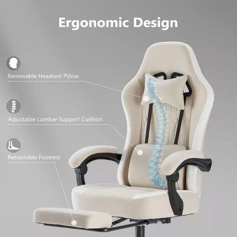 Okak Ergonomic Office Chair with Padding Armrest, Gaming Chair with Footrest and Lumbar Support, Swivel Chair with Wheels for Home, Office