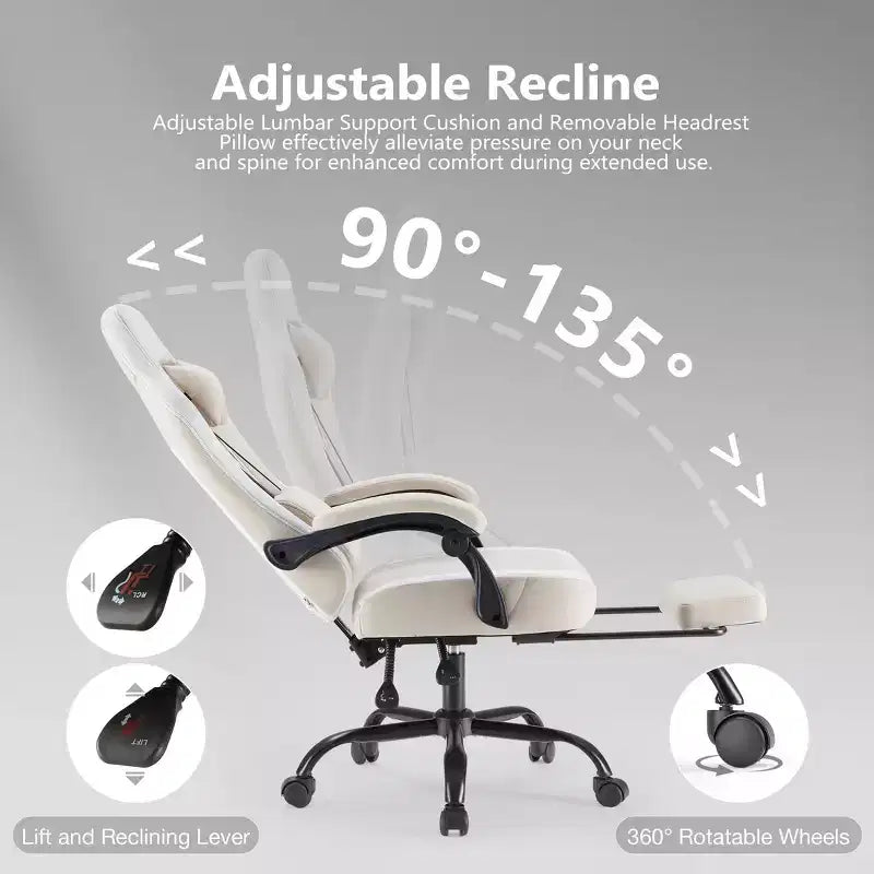 Okak Ergonomic Office Chair with Padding Armrest, Gaming Chair with Footrest and Lumbar Support, Swivel Chair with Wheels for Home, Office