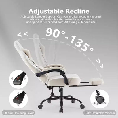 Okak Ergonomic Office Chair with Padding Armrest, Gaming Chair with Footrest and Lumbar Support, Swivel Chair with Wheels for Home, Office