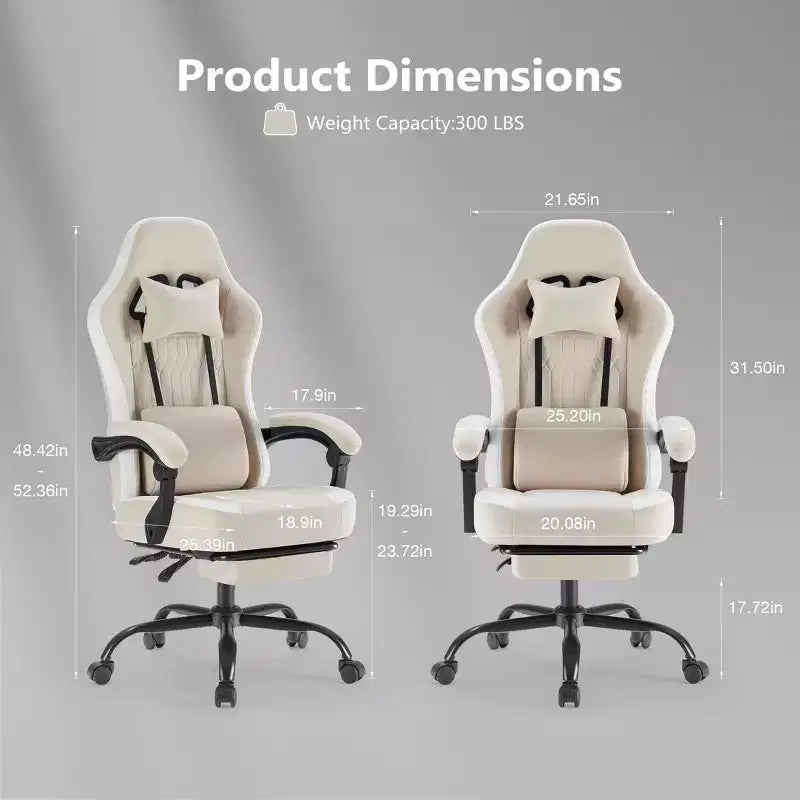 Okak Ergonomic Office Chair with Padding Armrest, Gaming Chair with Footrest and Lumbar Support, Swivel Chair with Wheels for Home, Office