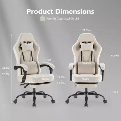 Okak Ergonomic Office Chair with Padding Armrest, Gaming Chair with Footrest and Lumbar Support, Swivel Chair with Wheels for Home, Office