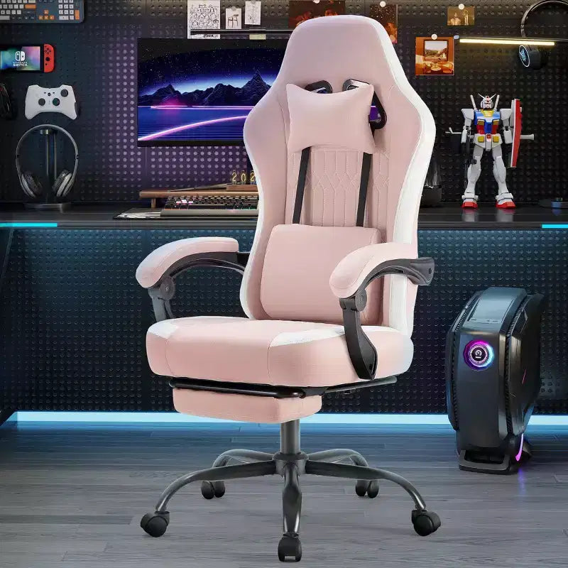 Okak Ergonomic Office Chair with Padding Armrest, Gaming Chair with Footrest and Lumbar Support, Swivel Chair with Wheels for Home, Office
