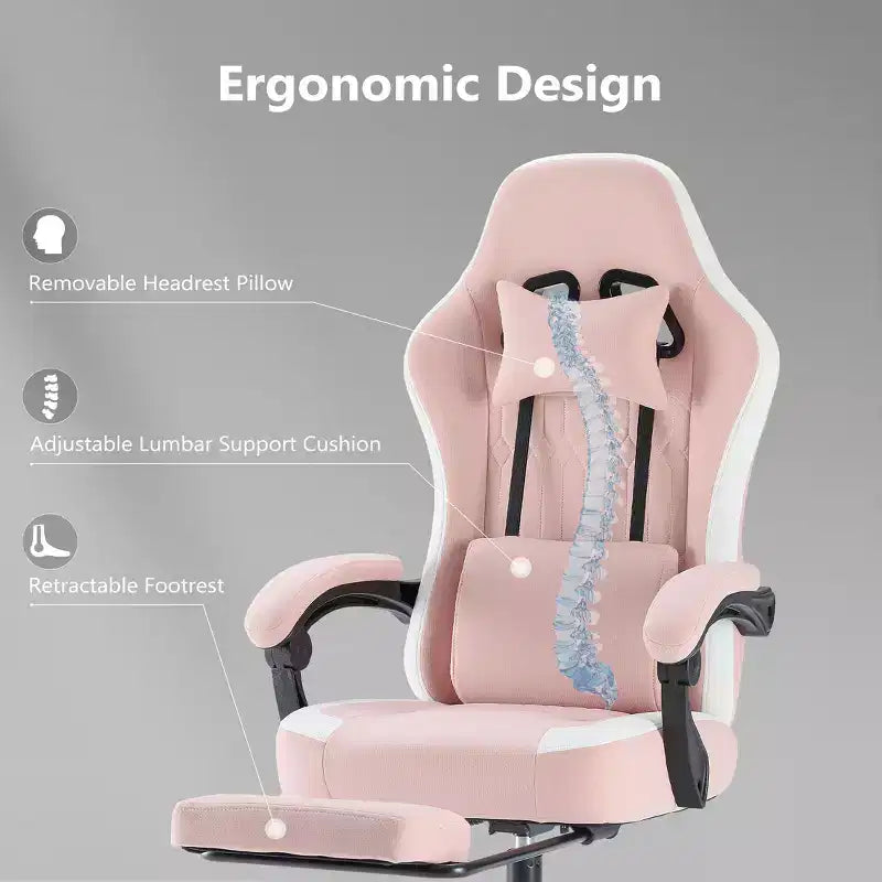 Okak Ergonomic Office Chair with Padding Armrest, Gaming Chair with Footrest and Lumbar Support, Swivel Chair with Wheels for Home, Office