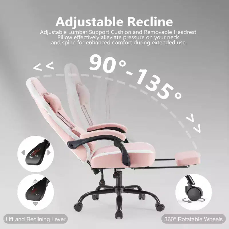 Okak Ergonomic Office Chair with Padding Armrest, Gaming Chair with Footrest and Lumbar Support, Swivel Chair with Wheels for Home, Office