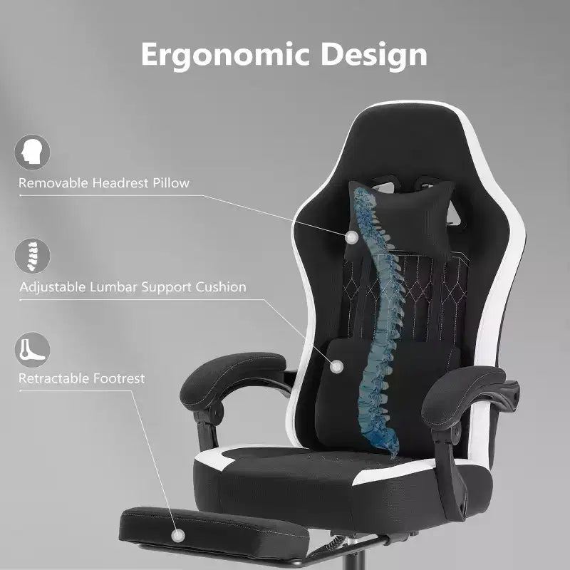 Okak Ergonomic Office Chair with Padding Armrest, Gaming Chair with Footrest and Lumbar Support, Swivel Chair with Wheels for Home, Office