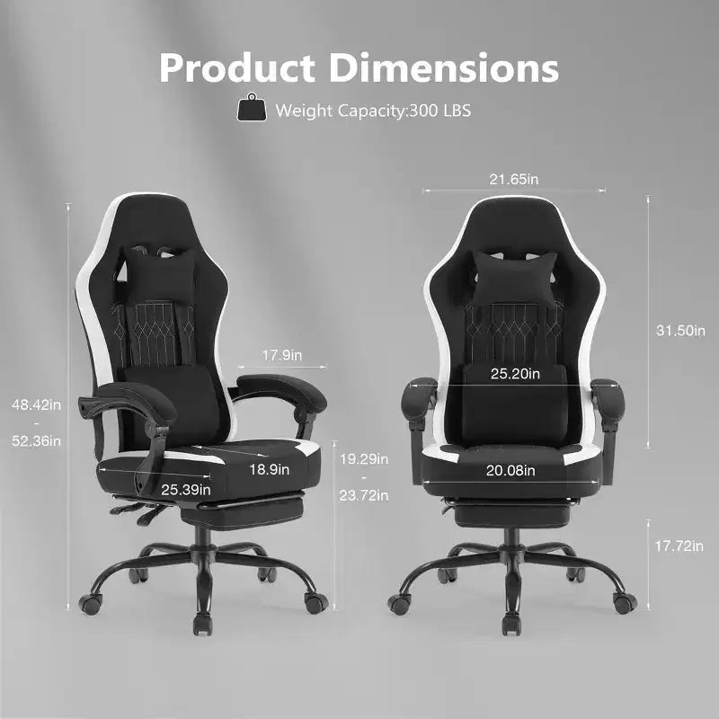 Okak Ergonomic Office Chair with Padding Armrest, Gaming Chair with Footrest and Lumbar Support, Swivel Chair with Wheels for Home, Office