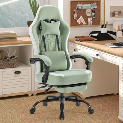 Okak Ergonomic Office Chair with Padding Armrest, Gaming Chair with Footrest and Lumbar Support, Swivel Chair with Wheels for Home, Office