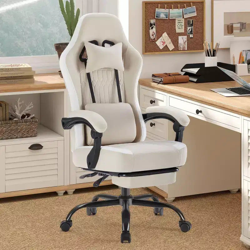 Okak Ergonomic Office Chair with Padding Armrest, Gaming Chair with Footrest and Lumbar Support, Swivel Chair with Wheels for Home, Office