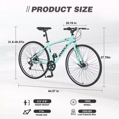Bicicletta da strada Whisen 28, bici ibrida da città con telaio in lega di alluminio Shimano a 7 velocità, doppi freni a disco
