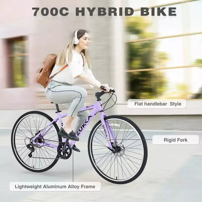 Bicicletta da strada Whisen 28, bici ibrida da città con telaio in lega di alluminio Shimano a 7 velocità, doppi freni a disco