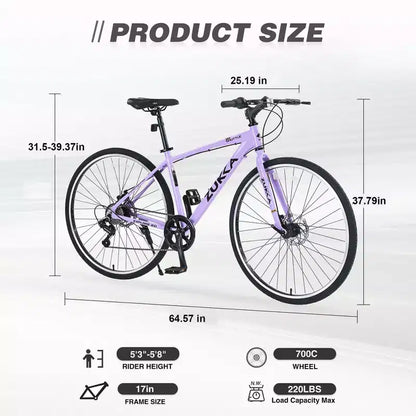Bicicletta da strada Whisen 28, bici ibrida da città con telaio in lega di alluminio Shimano a 7 velocità, doppi freni a disco