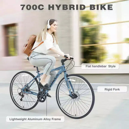 Bicicletta da strada Whisen 28, bici ibrida da città con telaio in lega di alluminio Shimano a 7 velocità, doppi freni a disco