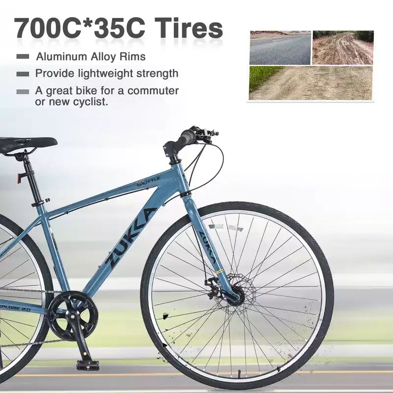 Bicicletta da strada Whisen 28, bici ibrida da città con telaio in lega di alluminio Shimano a 7 velocità, doppi freni a disco