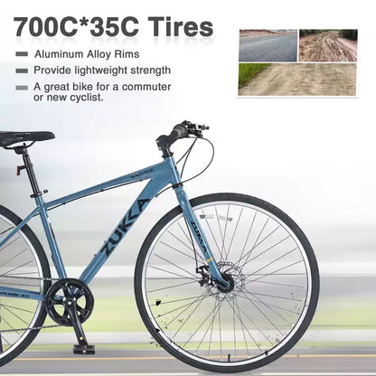 Bicicletta da strada Whisen 28, bici ibrida da città con telaio in lega di alluminio Shimano a 7 velocità, doppi freni a disco