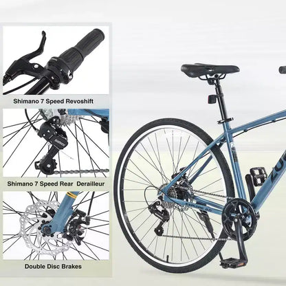 Bicicletta da strada Whisen 28, bici ibrida da città con telaio in lega di alluminio Shimano a 7 velocità, doppi freni a disco