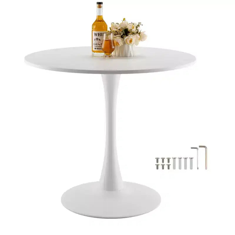 VEVOR Round Dining Table, 31.5 in Wood Table for 2-4 Person, Modern Circle Furniture, with Pedestal Base in Tulip Design, (Only Table),White