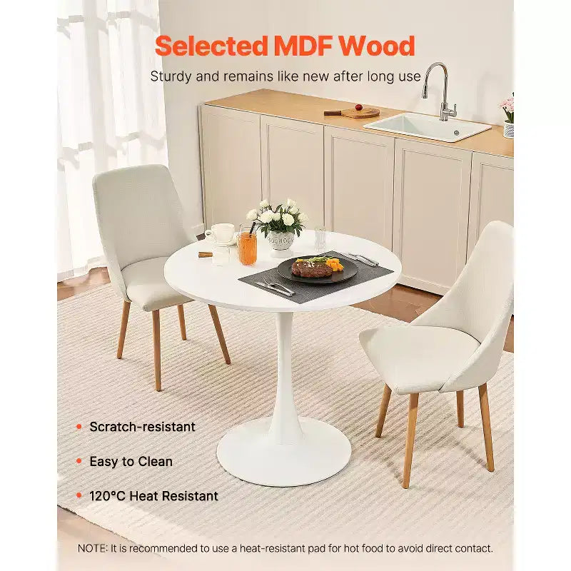 VEVOR Tavolo da Pranzo Rotondo, 80 cm Tavolo in Legno per 2-4 Persone, Moderno Tavolo Circolare, con Base a Piedistallo con Design a Tulipano, (Solo Tavolo), Bianco
