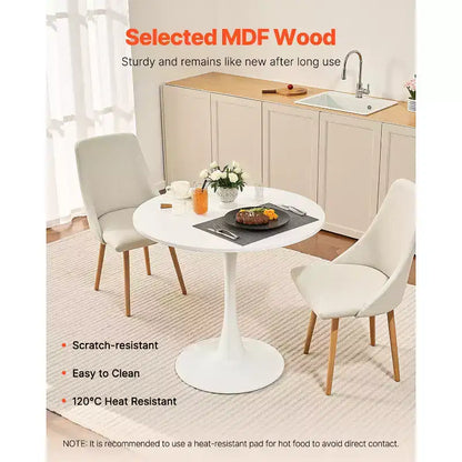 VEVOR Tavolo da Pranzo Rotondo, 80 cm Tavolo in Legno per 2-4 Persone, Moderno Tavolo Circolare, con Base a Piedistallo con Design a Tulipano, (Solo Tavolo), Bianco