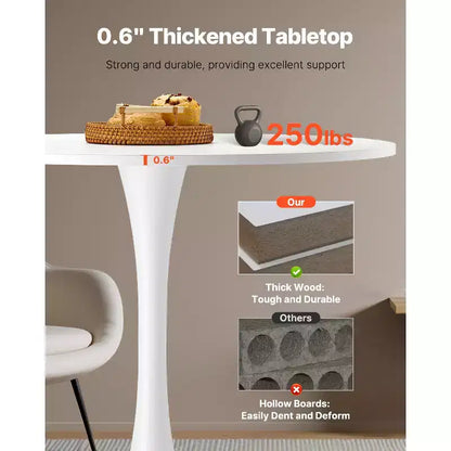 VEVOR Tavolo da Pranzo Rotondo, 80 cm Tavolo in Legno per 2-4 Persone, Moderno Tavolo Circolare, con Base a Piedistallo con Design a Tulipano, (Solo Tavolo), Bianco