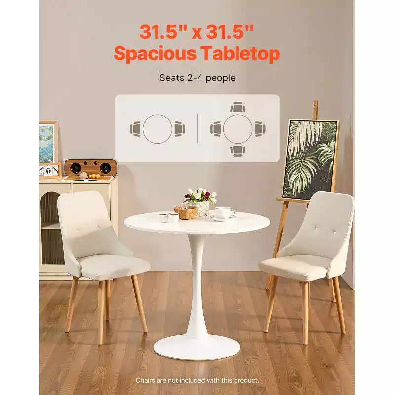 VEVOR Tavolo da Pranzo Rotondo, 80 cm Tavolo in Legno per 2-4 Persone, Moderno Tavolo Circolare, con Base a Piedistallo con Design a Tulipano, (Solo Tavolo), Bianco