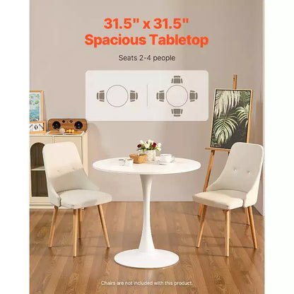 VEVOR Tavolo da Pranzo Rotondo, 80 cm Tavolo in Legno per 2-4 Persone, Moderno Tavolo Circolare, con Base a Piedistallo con Design a Tulipano, (Solo Tavolo), Bianco