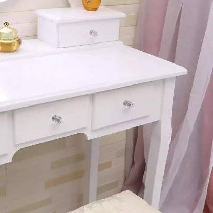 Toeletta con specchio e luci, tavolo da trucco in legno con specchio ovale e sgabello, 3 modalità di illuminazione a colori, (Bianco)